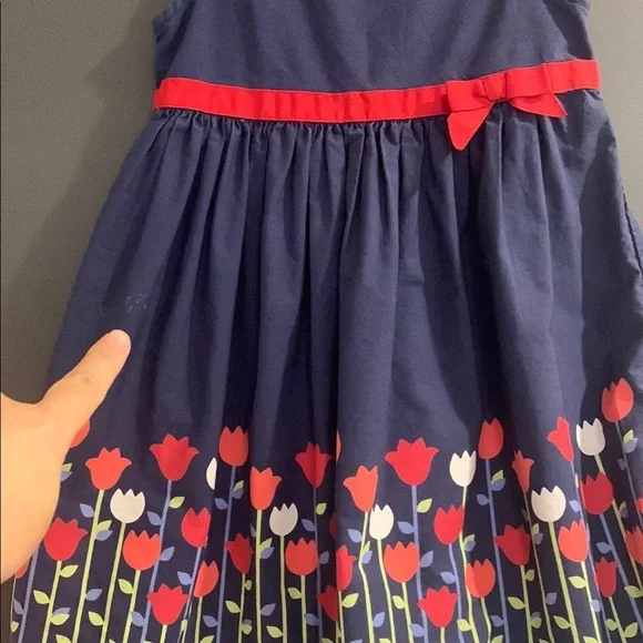 Gymboree Navy Blue Kids Dress with Red Floral Design size 5 - Picture 4 of 5